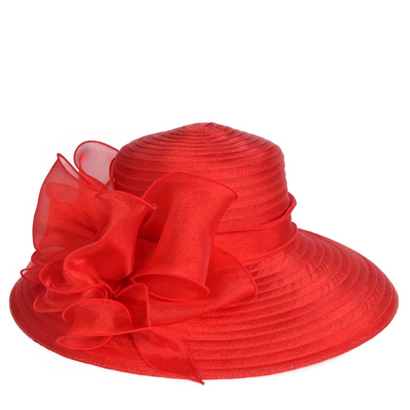 VECRY Women's Dressy Church Baptism Wedding Derby Hat(Red1) - Image 3